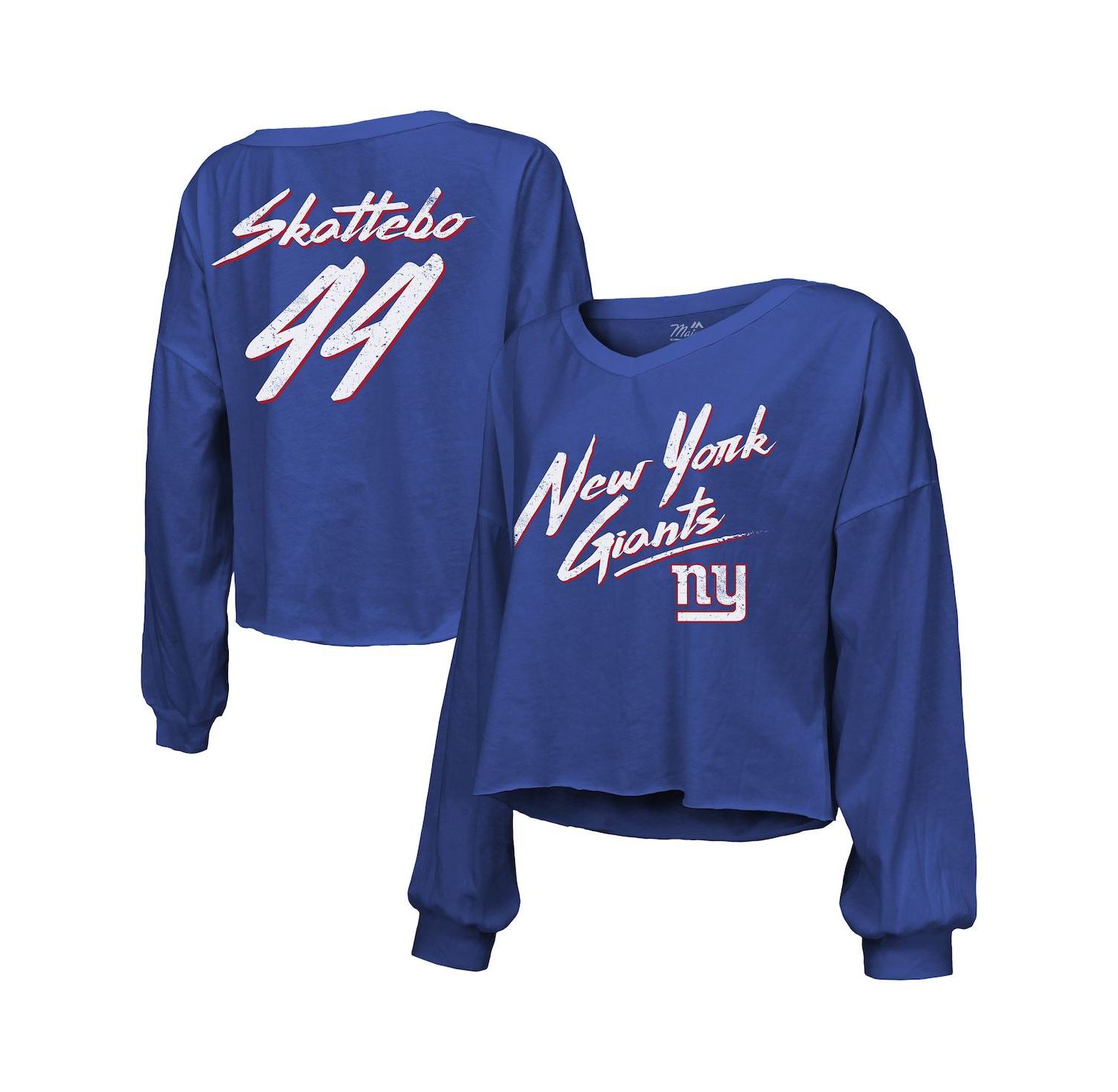 Women's Cam Skattebo Royal New York Giants Script Name & Number Long Sleeve T-Shirt