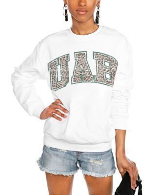 Women's White UAB Blazers Distressed Snap Perfect Oversized Pullover Sweatshirt