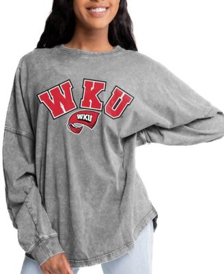 Women's Gray Western Kentucky Hilltoppers Faded Wash Pullover Sweatshirt