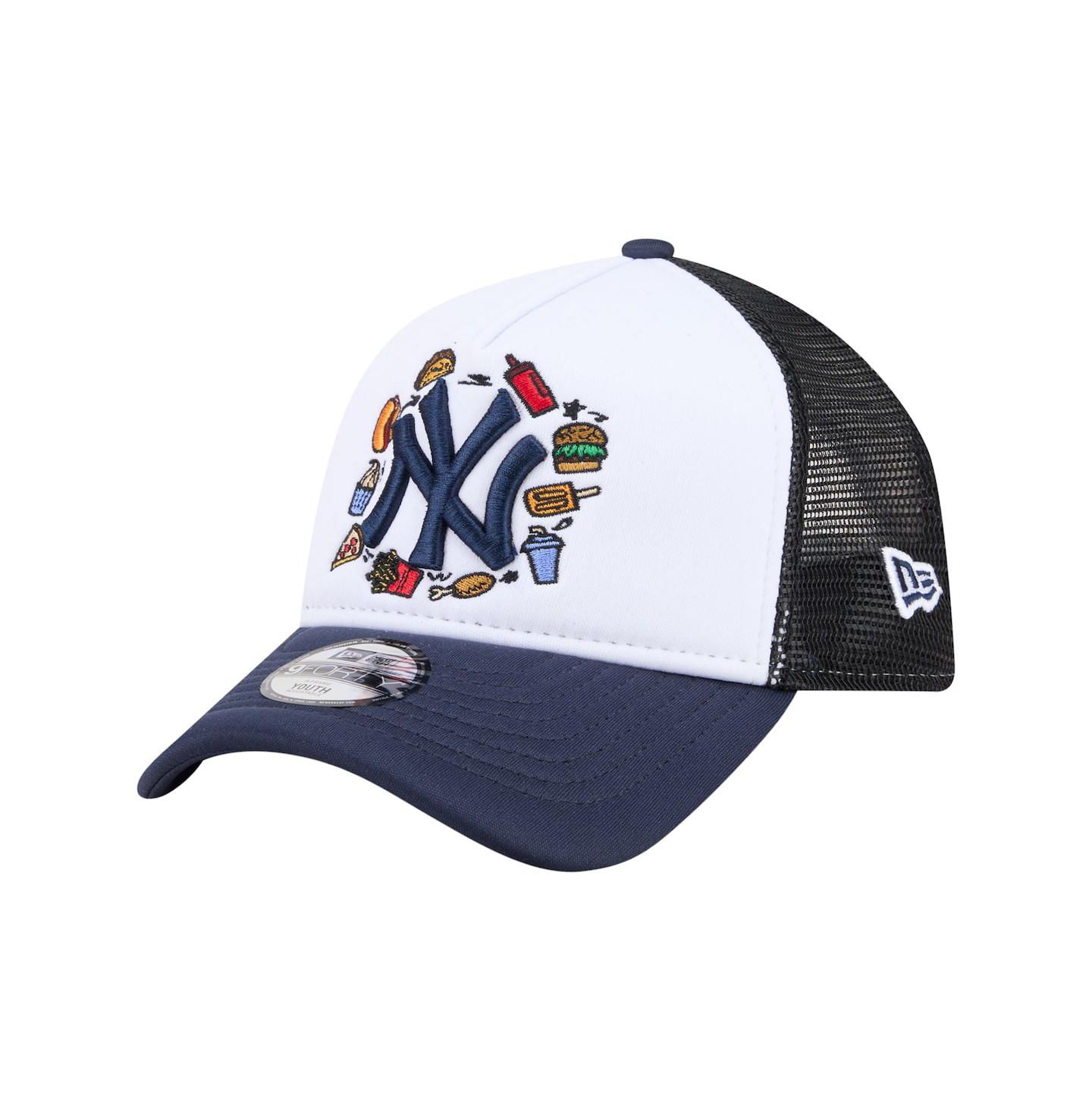 Детская кепка New Era White/Navy New York Yankees Food A-Frame 9FORTY Trucker Adjustable Hat — фото 1