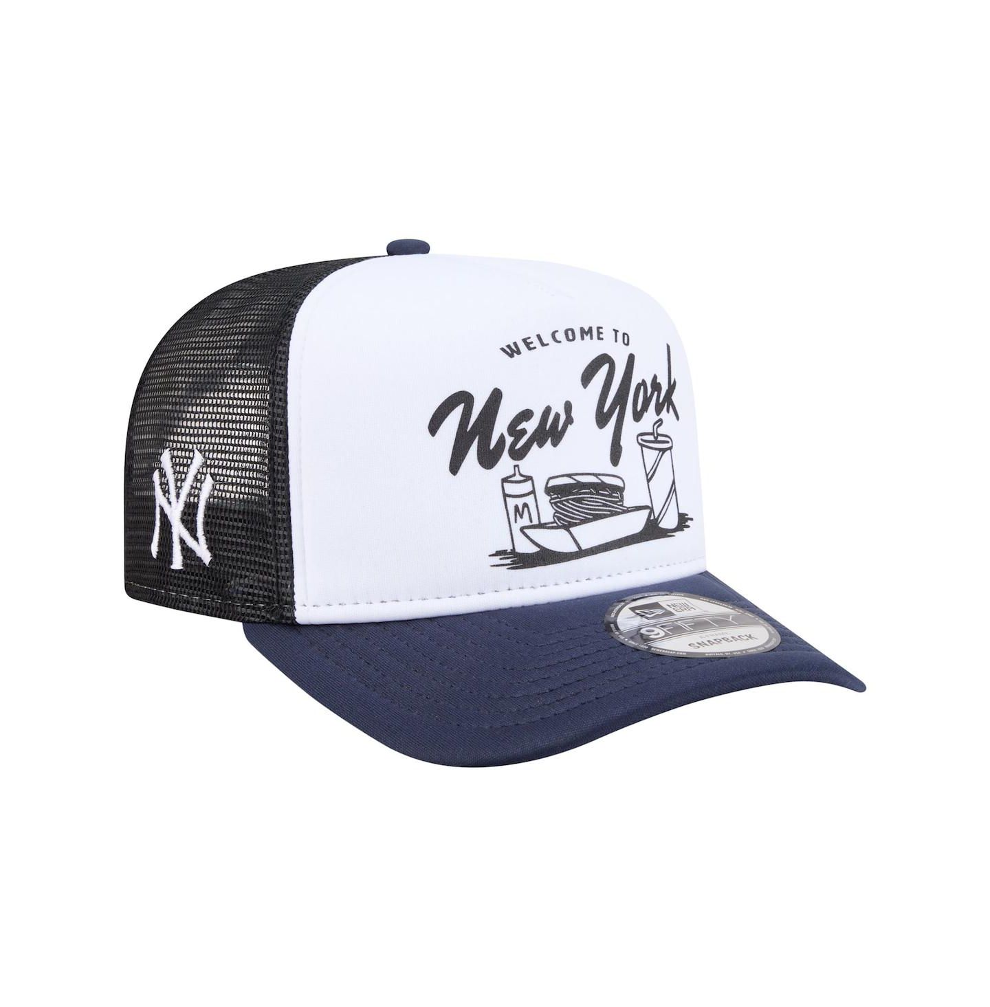 Мужская кепка New Era White/Navy New York Yankees Foodie A-Frame 9FIFTY Trucker Snapback Hat — фото 1