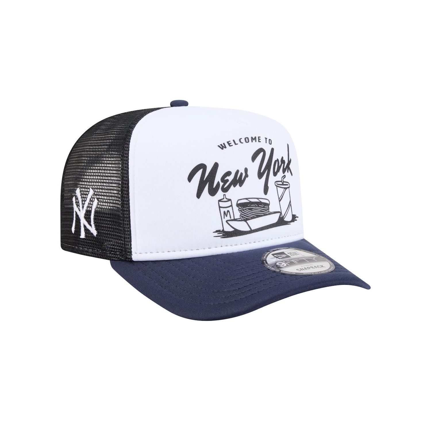 Men's White/Navy New York Yankees Foodie A-Frame 9FIFTY Trucker Snapback Hat