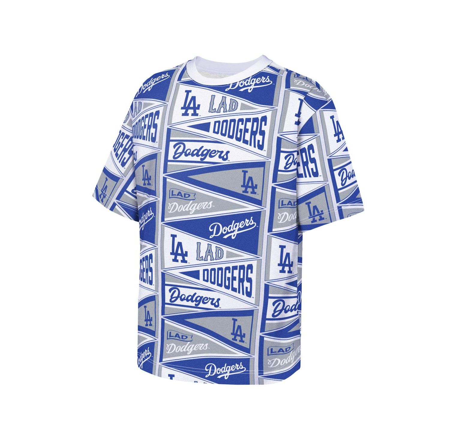 Big Boys and Girls Blue Los Angeles Dodgers All-Over Pennant T-Shirt
