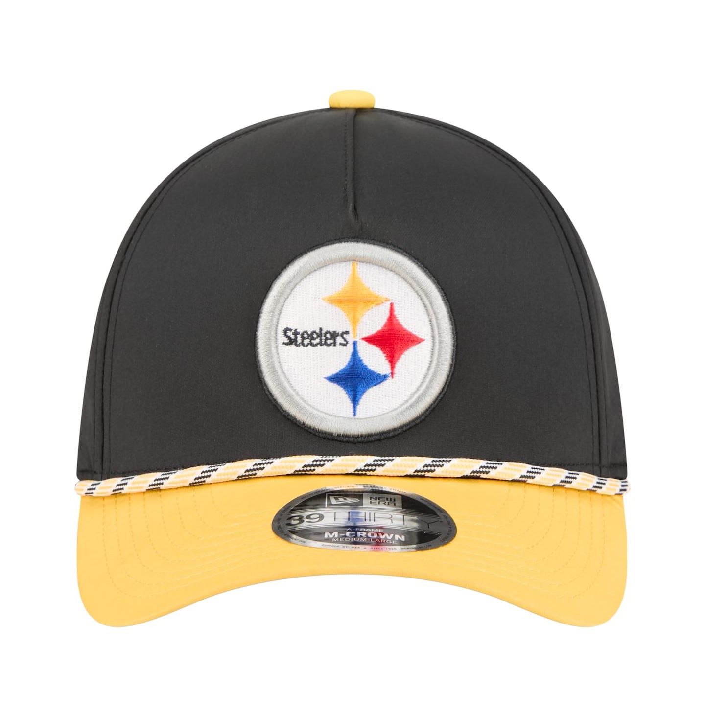 Мужская кепка New Era Black/Gold Pittsburgh Steelers Rope M-Crown A-Frame 39THIRTY Flex Hat — фото 3