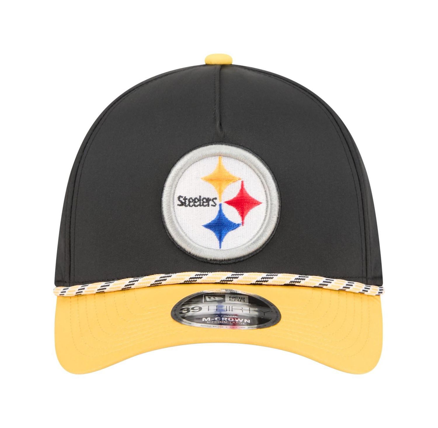 Men's Black/Gold Pittsburgh Steelers Rope M-Crown A-Frame 39THIRTY Flex Hat