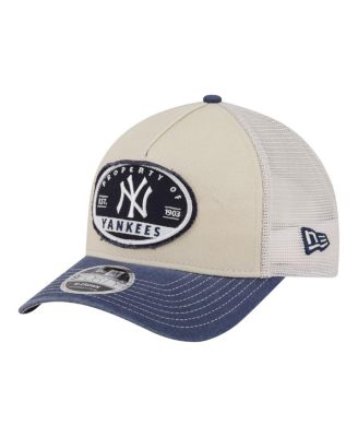 Men's Light Beige/Navy New York Yankees Frayed M-Crown A-Frame 9FORTY Trucker Adjustable Hat