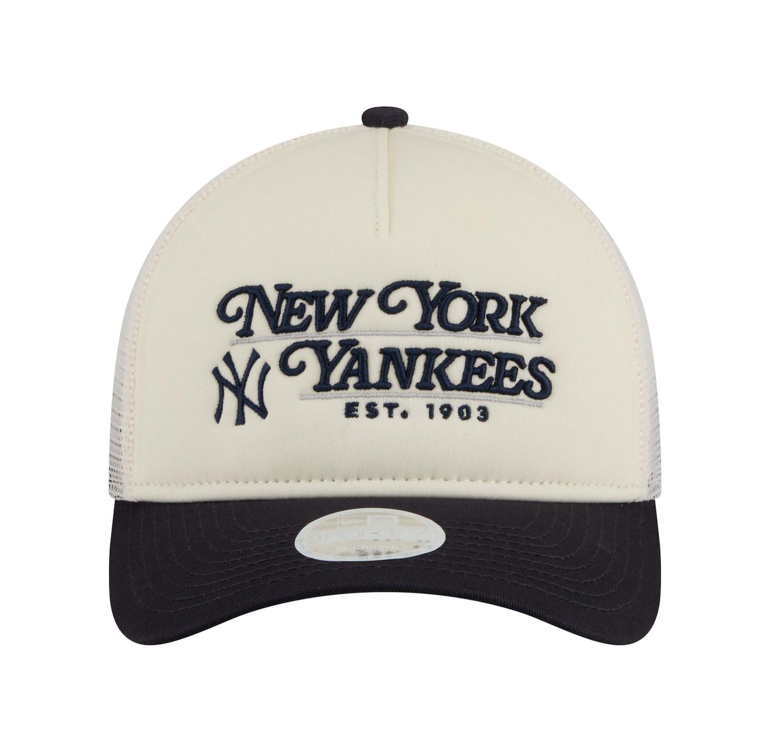 Women's Light Beige/Navy New York Yankees Retro 9FORTY M-Crown A-Frame Trucker Adjustable Hat