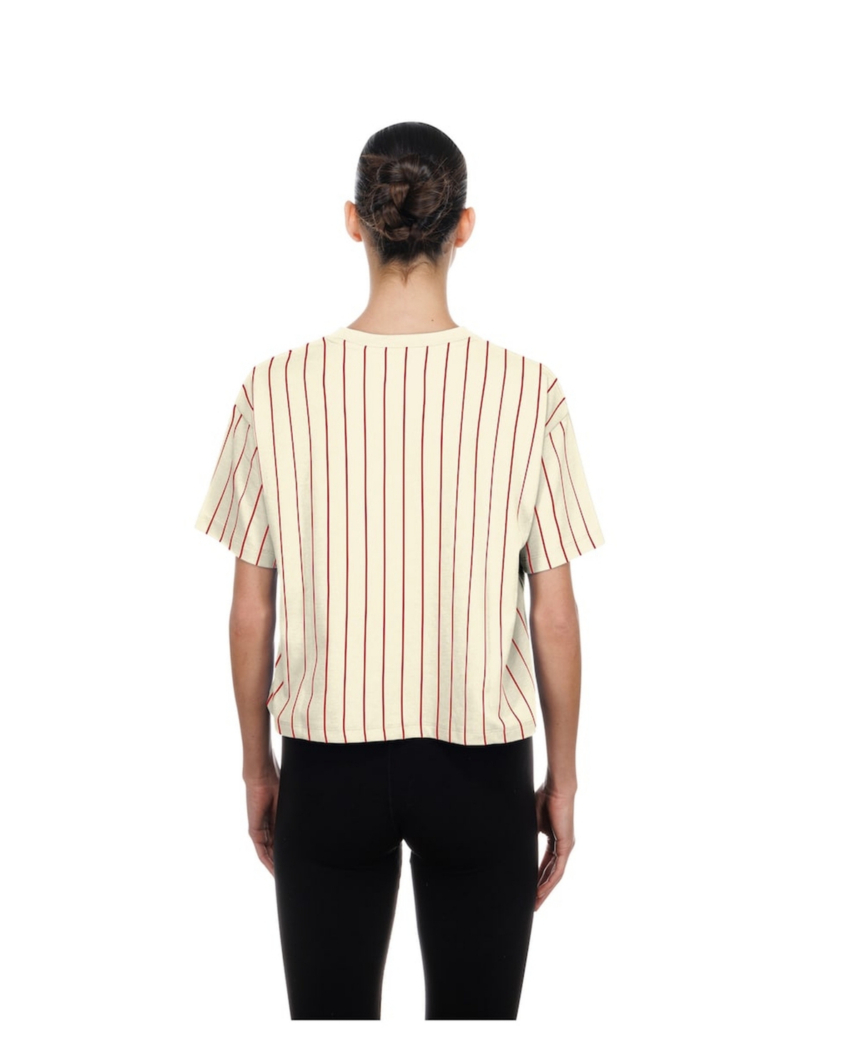 New Era Women's Cream Los Angeles Angels City Connect Throwback Meshback Pinstripe Boxy T-Shirt