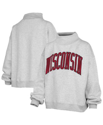 Women's Heather Gray Wisconsin Badgers Oversized Nelson Mock Neck Sweatshirt