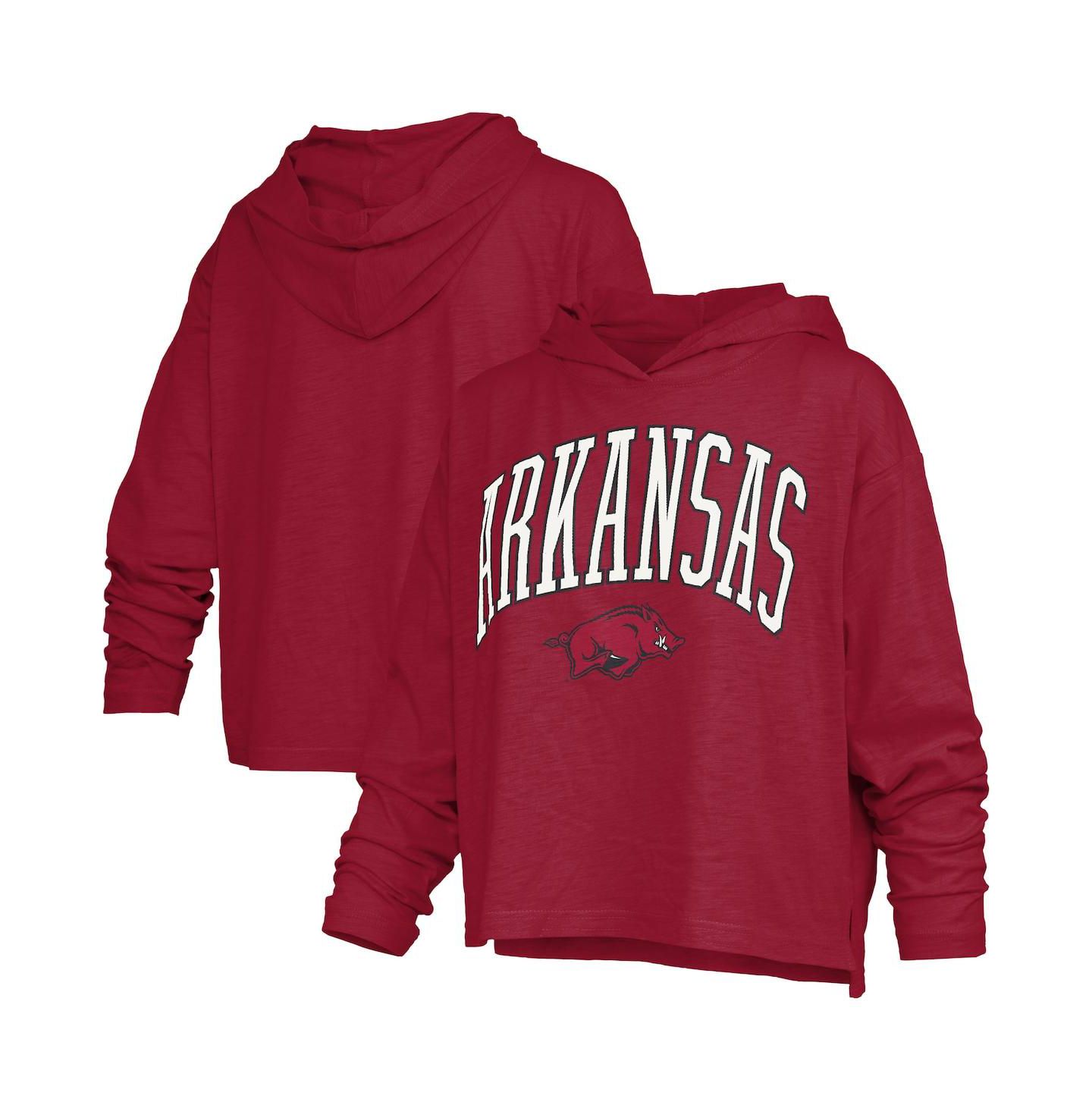 Женская футболка Pressbox Cardinal Arkansas Razorbacks Nelson Arch Over Logo Long Sleeve Hooded Slub — фото 1