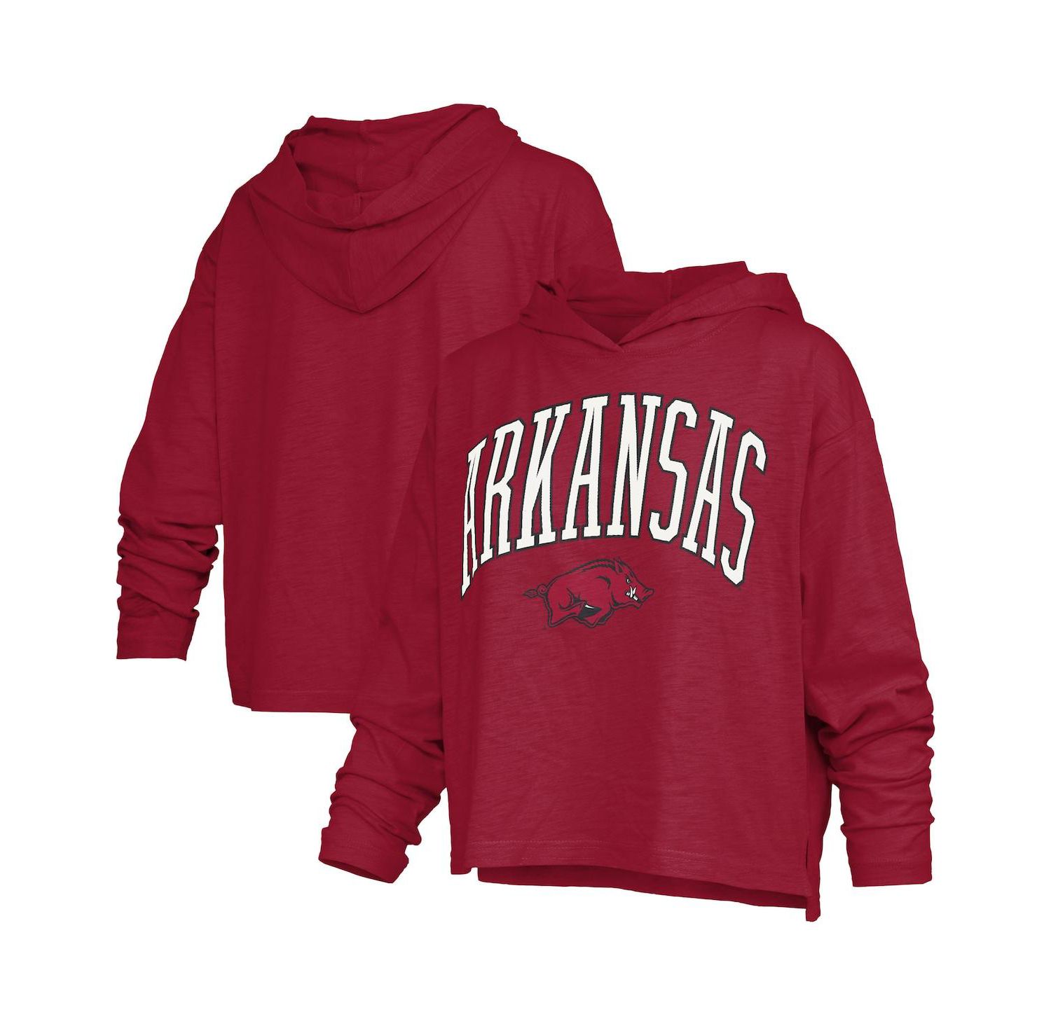 Women's Cardinal Arkansas Razorbacks Nelson Arch Over Logo Long Sleeve Hooded Slub T-Shirt