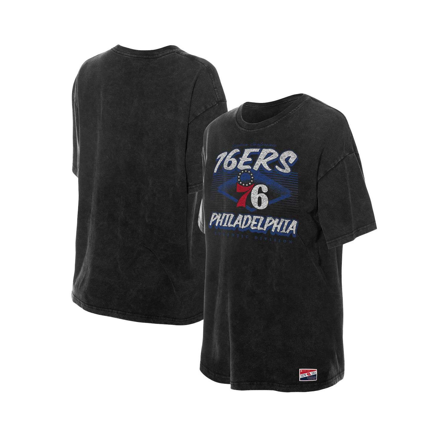 Women's Black Philadelphia 76ers Throwback Mineral Wash Oversized T-Shirt