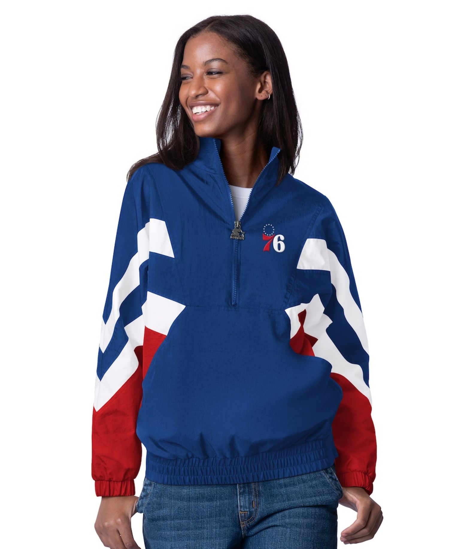 Women's Royal Philadelphia 76ers Renegade Oxford Half-Zip Jacket