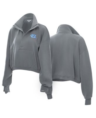 Women's Gray North Carolina Tar Heels Cropped Powerhouse Half-Snap Sweatshirt