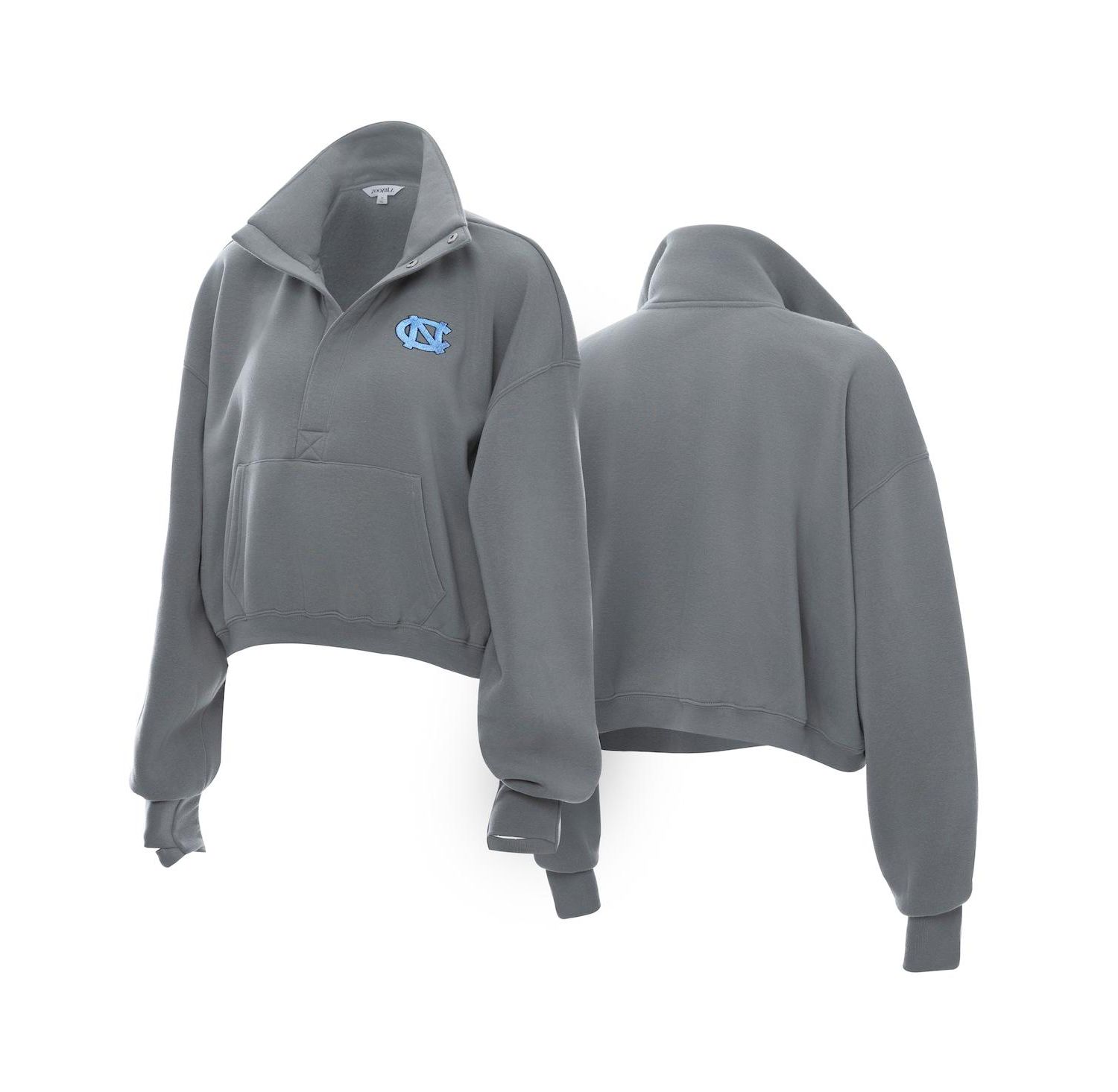 Women's Gray North Carolina Tar Heels Cropped Powerhouse Half-Snap Sweatshirt
