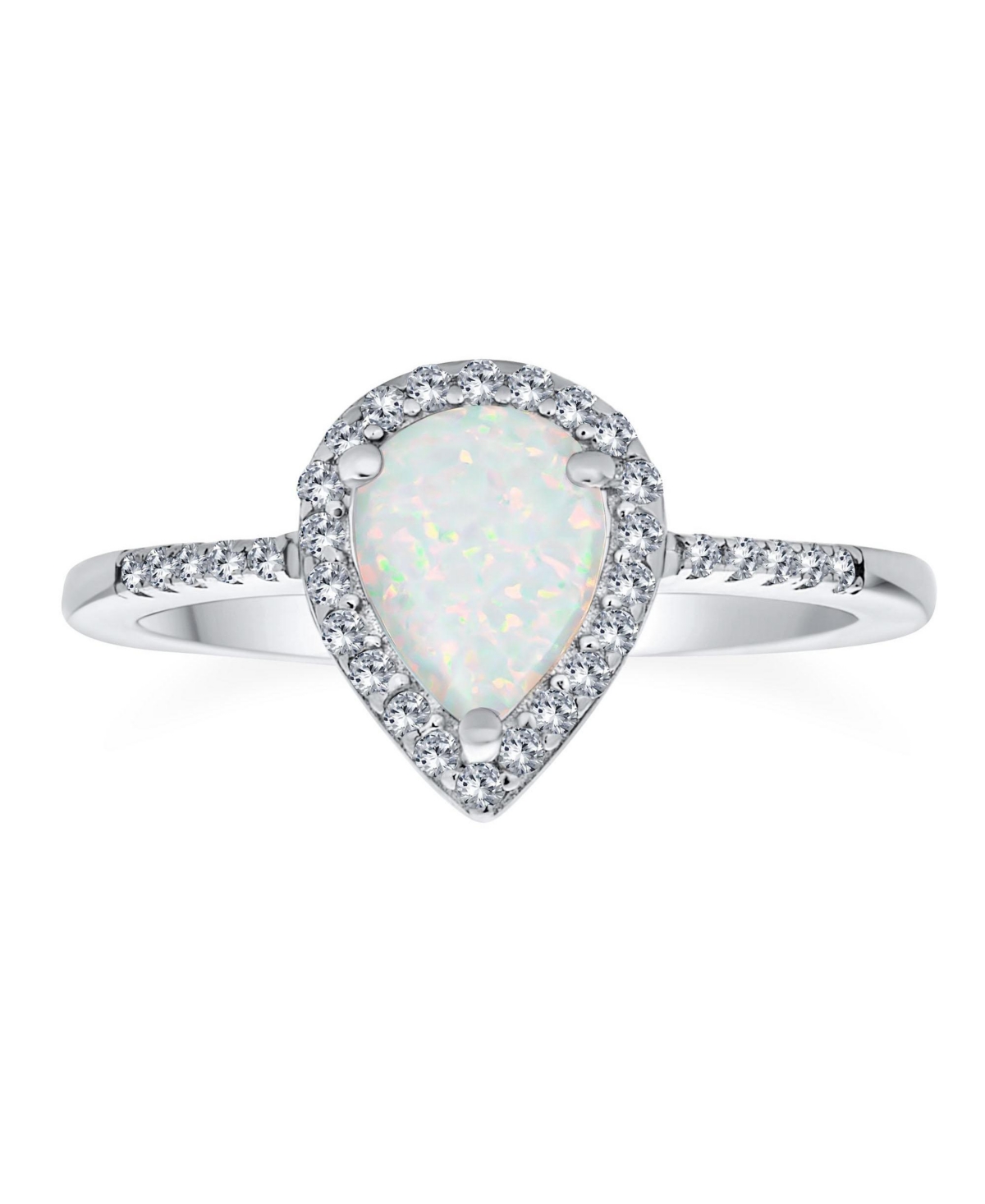 Bling Jewelry Halo Pear Shape Teardrop Cocktail 3 carat Synthetic Opal Ring Cathedral Setting Sterling Silver
