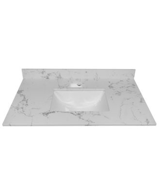 31/37/43 Inch Carrara Marble Stone Bathroom Vanity Top with Rectangular Undermount Sink and Backsplash, Polished Surface