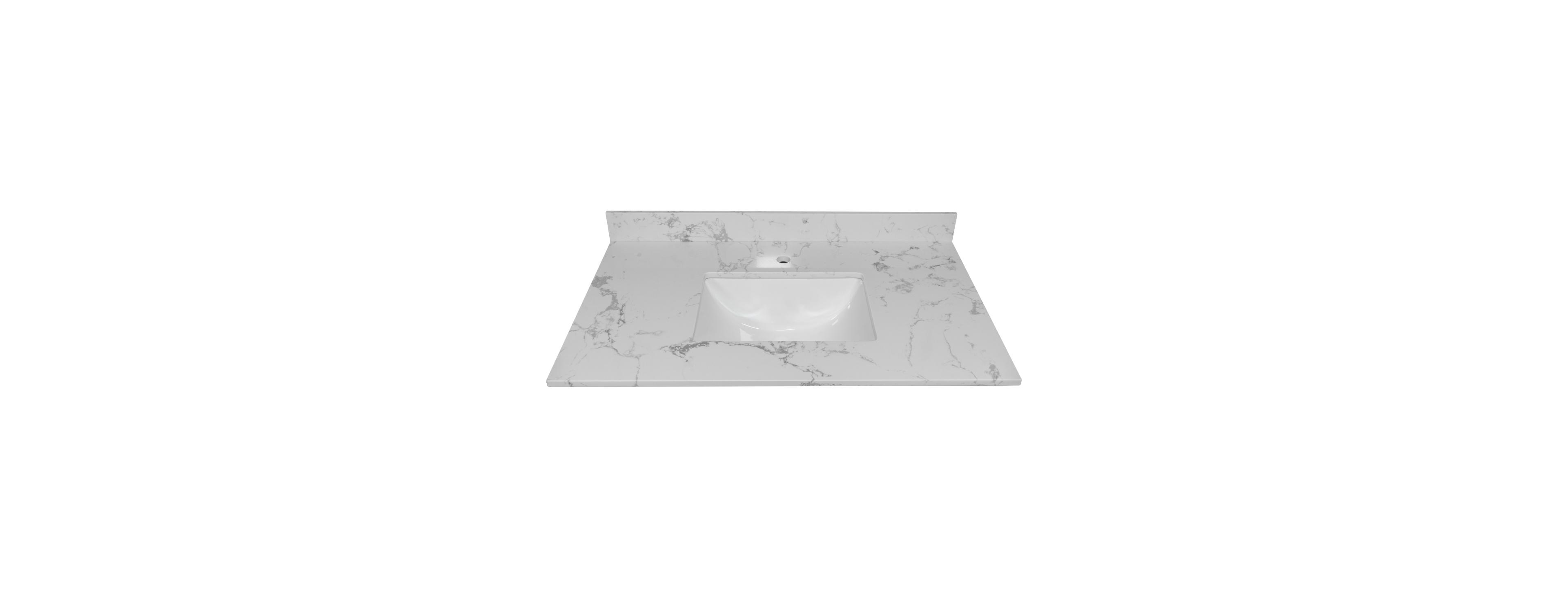 Sillysis 31/37/43 Inch Carrara Marble Stone Bathroom Vanity Top with Rectangular Undermount Sink and Backsplash
