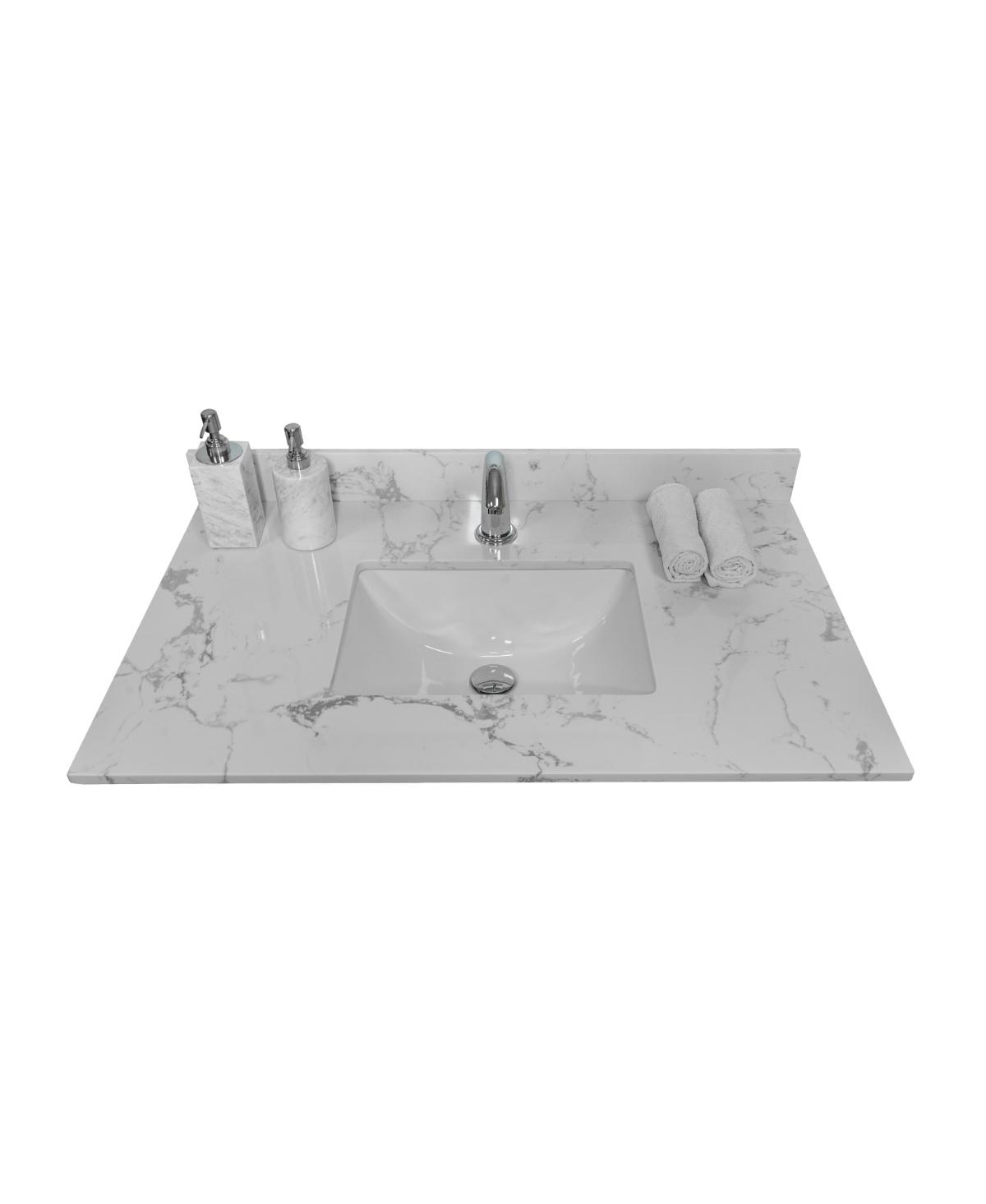 Sillysis 31/37/43 Inch Carrara Marble Stone Bathroom Vanity Top with Rectangular Undermount Sink and Backsplash