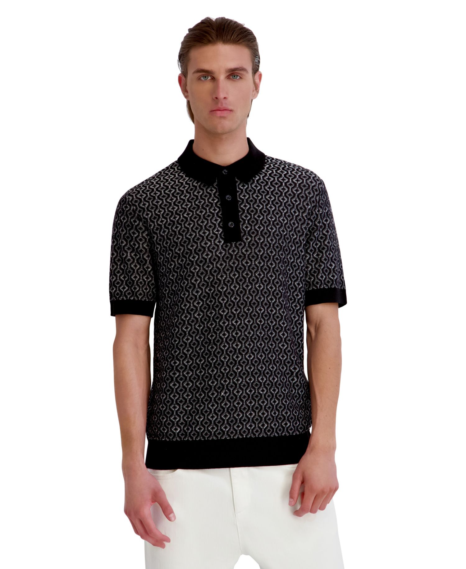Men's Geometric 3-Button Placket Polo Shirt