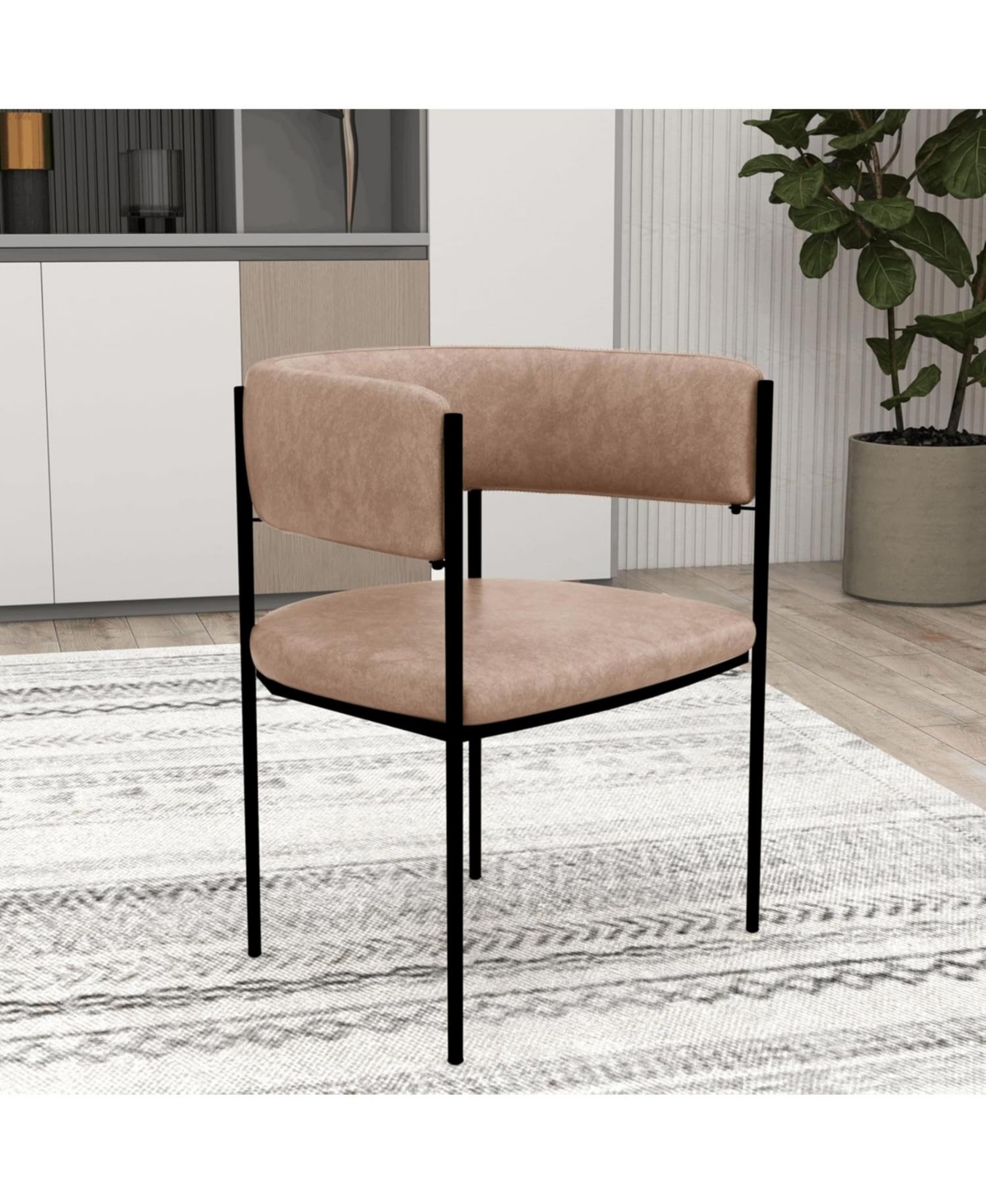 LeisureMod Cyril Modern Leather Dining Chair - Upholstered Padded Seat, Open Back, Powder-Coated Iron Frame