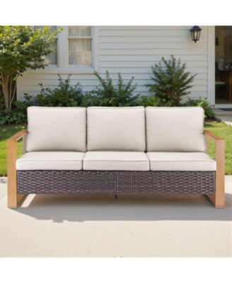 Outdoor Patio Couch, 3 Seater Outdoor Wicker Sofa with High Back, Deep Seating, Wide Armrest, Thickened Cushions