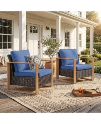 Wicker Patio Chairs Set of 2,Oversize Outdoor Patio Chairs with High Backrest Metal Armrest, All Weather PE Rattan Outdoor Seating