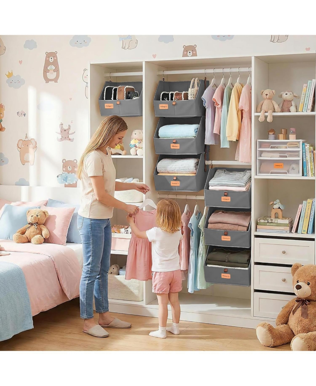 gaomon Hanging Closet Organizer 4 Tier, Non-Woven Fabric Storage Shelves with Collapsible Baskets, Space-Saving Hanging Organizer for Bedroom, Dorm