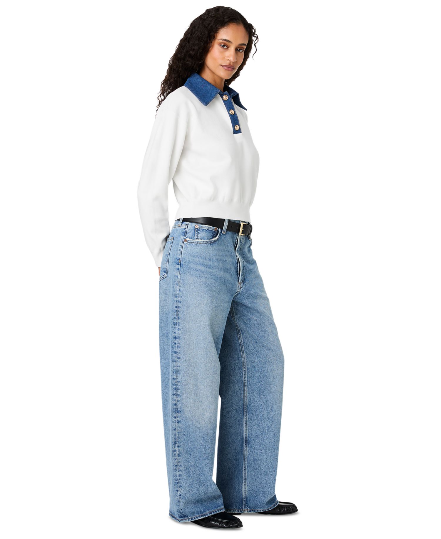 Women's Denim Knit Collared Sweater