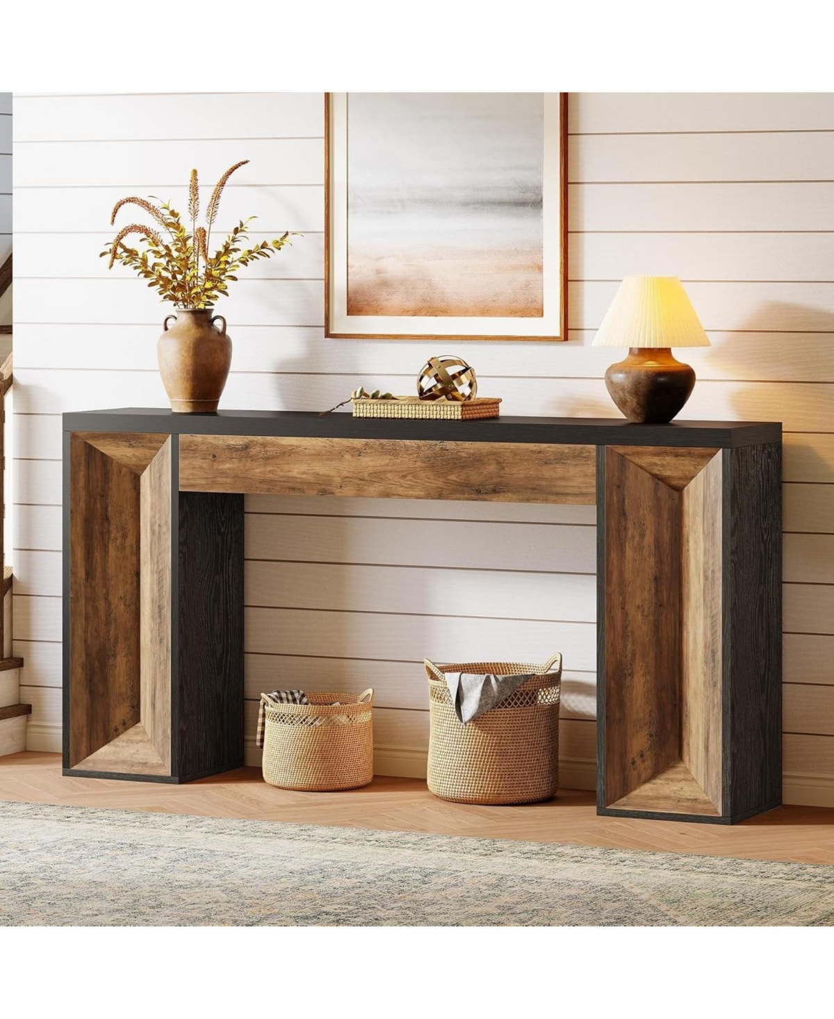 Slickblue Farmhouse Sofa Console Table with Dual-Tone Design for Entryway