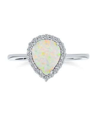 Created Opal Cocktail Ring 3 carat Halo Pear Teardrop .925 Sterling Silver