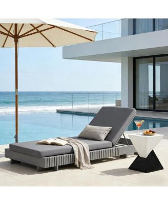 Modern Adjustable Pool Chaise Lounge Chair, Acacia Wood Patio Lounger with Cushion