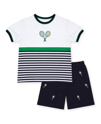 Little Girl Knit Short Set with Tennis Rackets