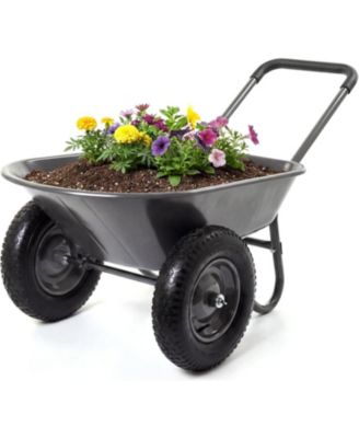 Heavy Duty Wheelbarrow Garden Cart with Dual Wheels and Built-In Stand 600 lbs Capacity Utility Cart for Yard Garden and Outdoor