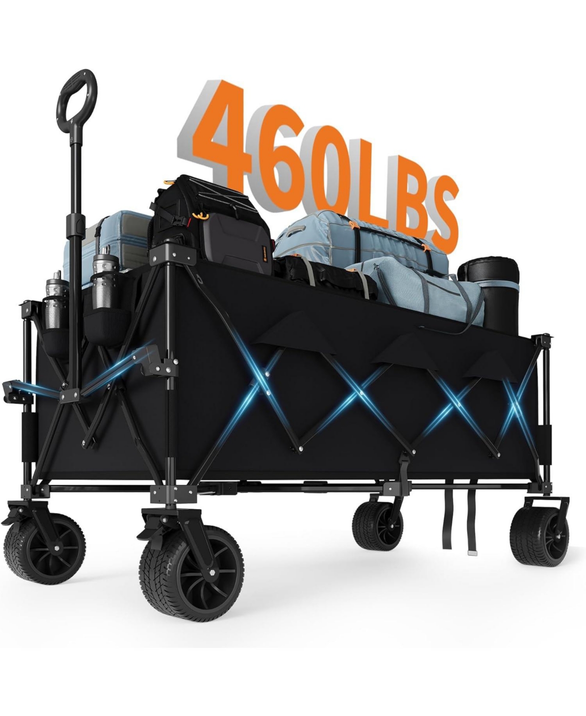 gaomon 52in Foldable Beach Wagon 460 Lb Capacity All-Terrain Cart Heavy Duty Collapsible Wagon for Camping Sand Grass with Cup Holders