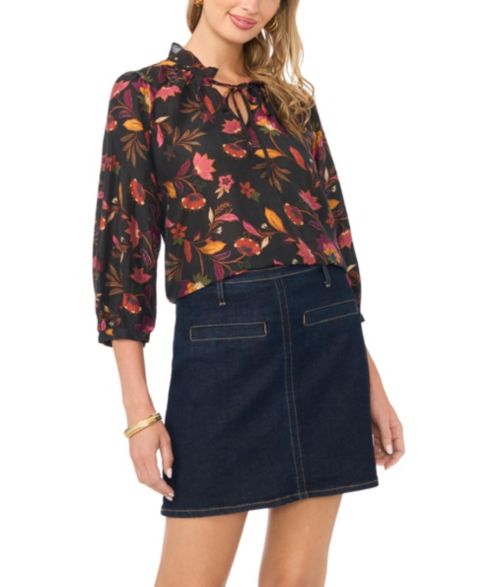 Женский топ Vince Camuto Ruffle V-Neck Peasant-Sleeve Top, цвет: Насыщенный чёрный