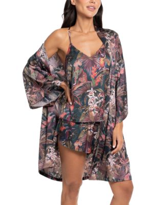 Women's Brighton Floral 3/4-Sleeve Satin Wrapper