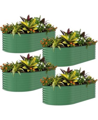 4 Pack Galvanized Raised Garden Beds 8x2x1.5 ft, Metal Planter Boxes for Vegetables, Outdoor Garden