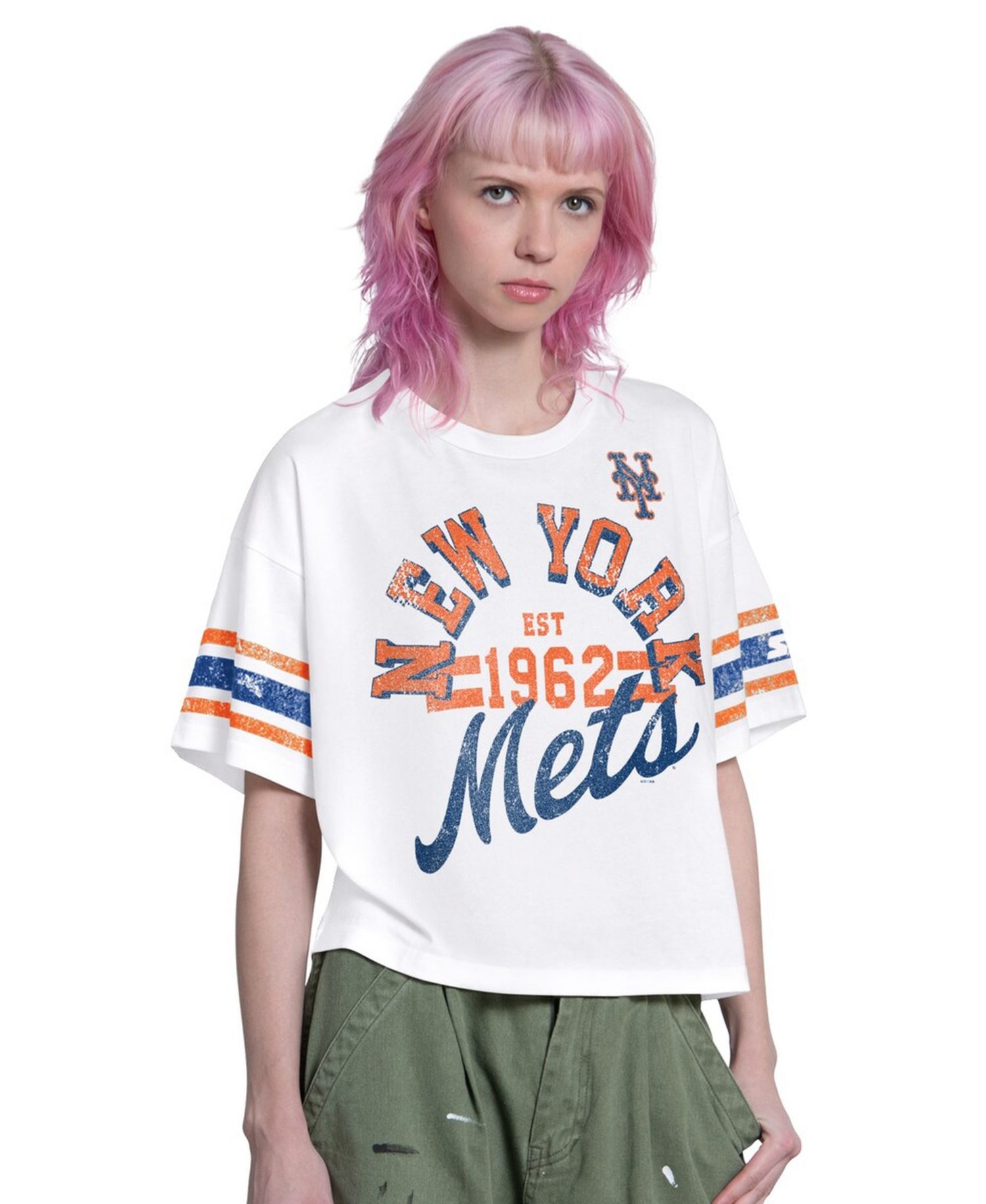 Women's White New York Mets Cropped Hurry Up Offense T-Shirt