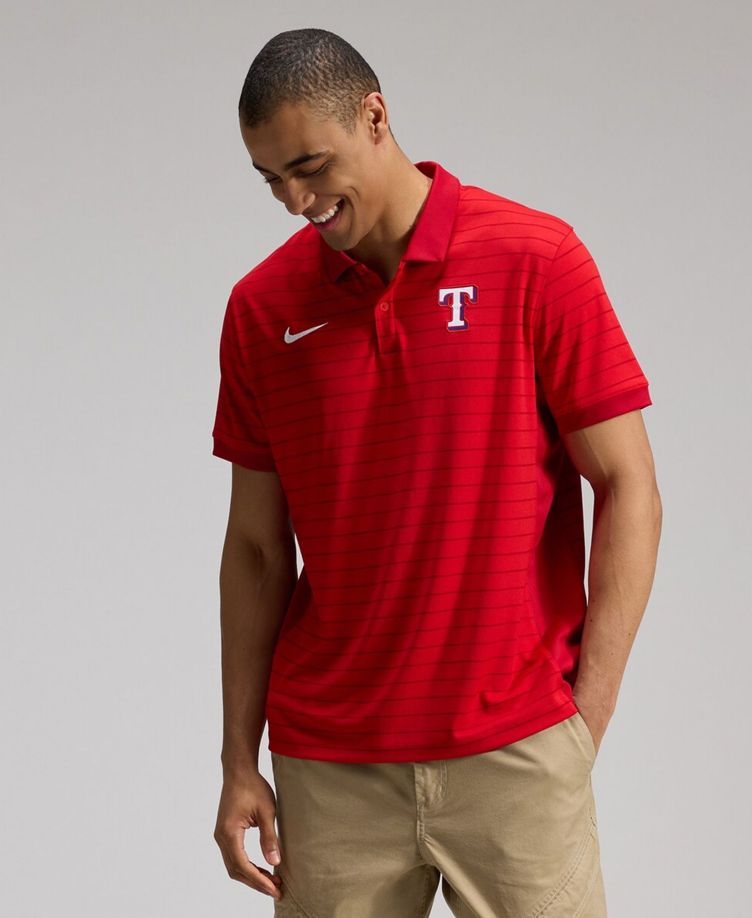 Men's Red Texas Rangers Authentic Collection Striped Victory Dri-FIT Polo Shirt