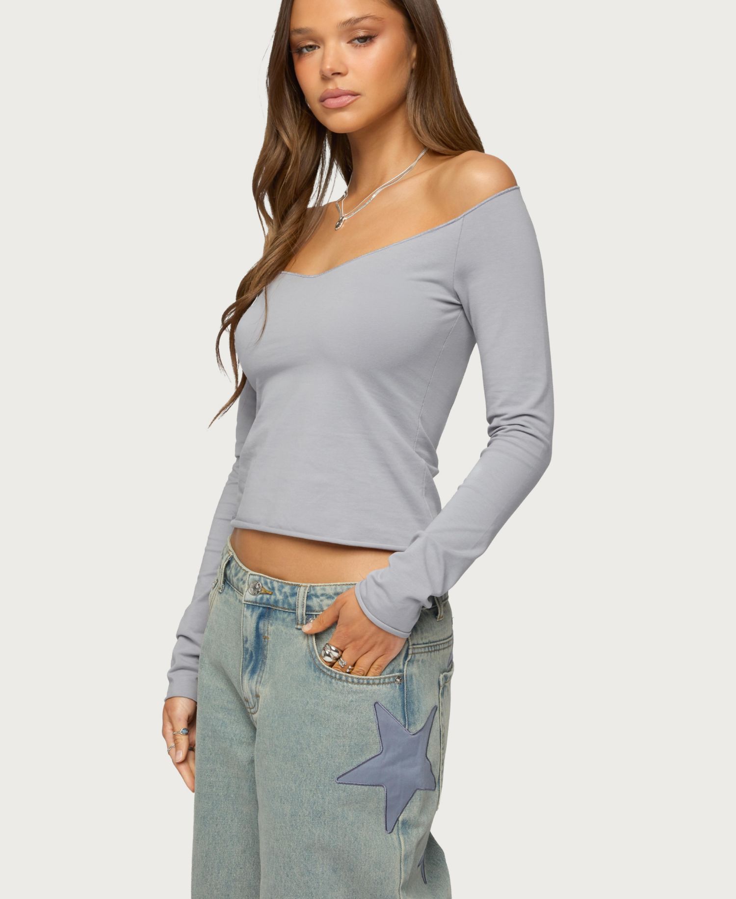Women's Nattie Off Shoulder V Neck Top
