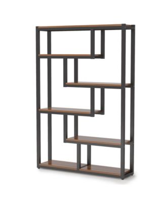 5-Tier Industrial Bookcase with Open Staggered Shelves for Books and Decor