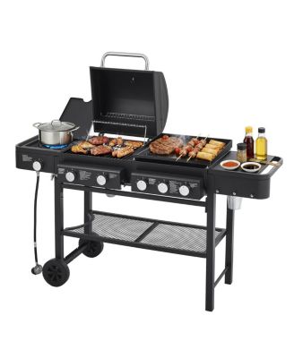 5 Burner Propane Gas Grill and Griddle Combo, 56,000 BTU Outdoor BBQ with Side Burner