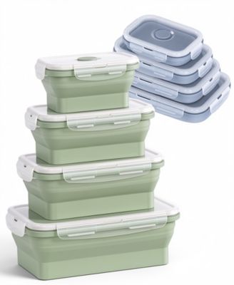 8 Pack Silicone Collapsible Food Storage Containers with Lids Microwave Dishwasher Safe BPA-Free for Camping & RV