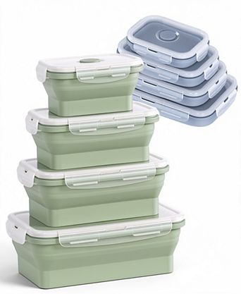 8 Pack Silicone Collapsible Food Storage Containers with Lids Microwave Dishwasher Safe BPA-Free for Camping & RV