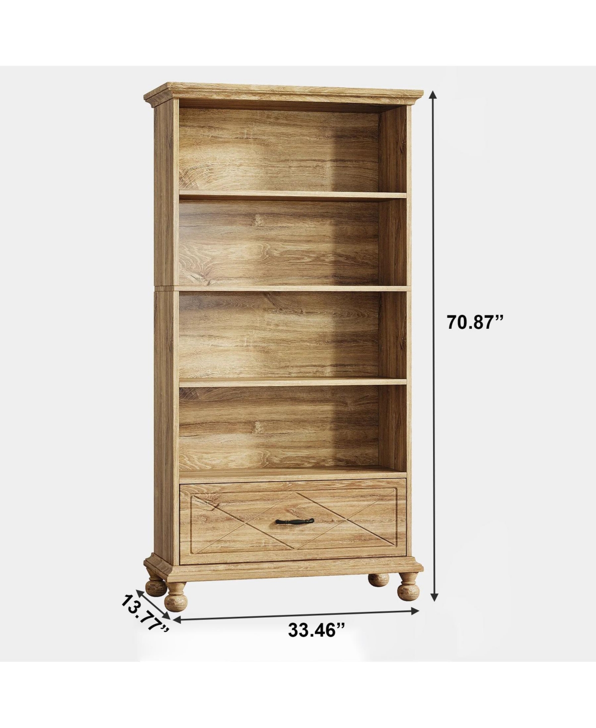 Slickblue 5 Shelf Bookcase with Drawer 71 Inch Bookshelf Wood Legs