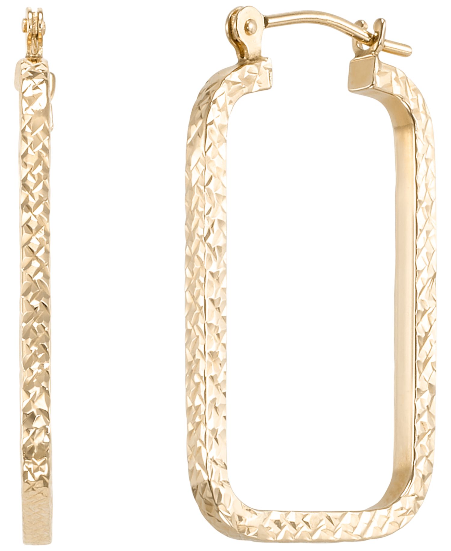 Rectangular Diamond Cut Hoop Earrings in 10k Yellow Gold