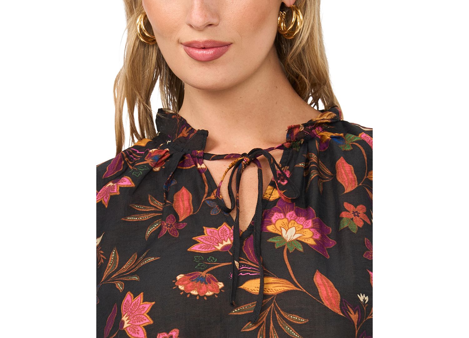 Women's Ruffle V-Neck Peasant-Sleeve Top