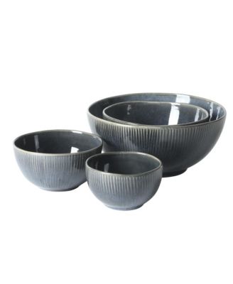 Sandy Pines 4 Piece Nesting Bowl Set, 4", 5.5", 7" and 9" Round Reactive Stoneware Bowls, Mixing, Prep and Serving Bowls