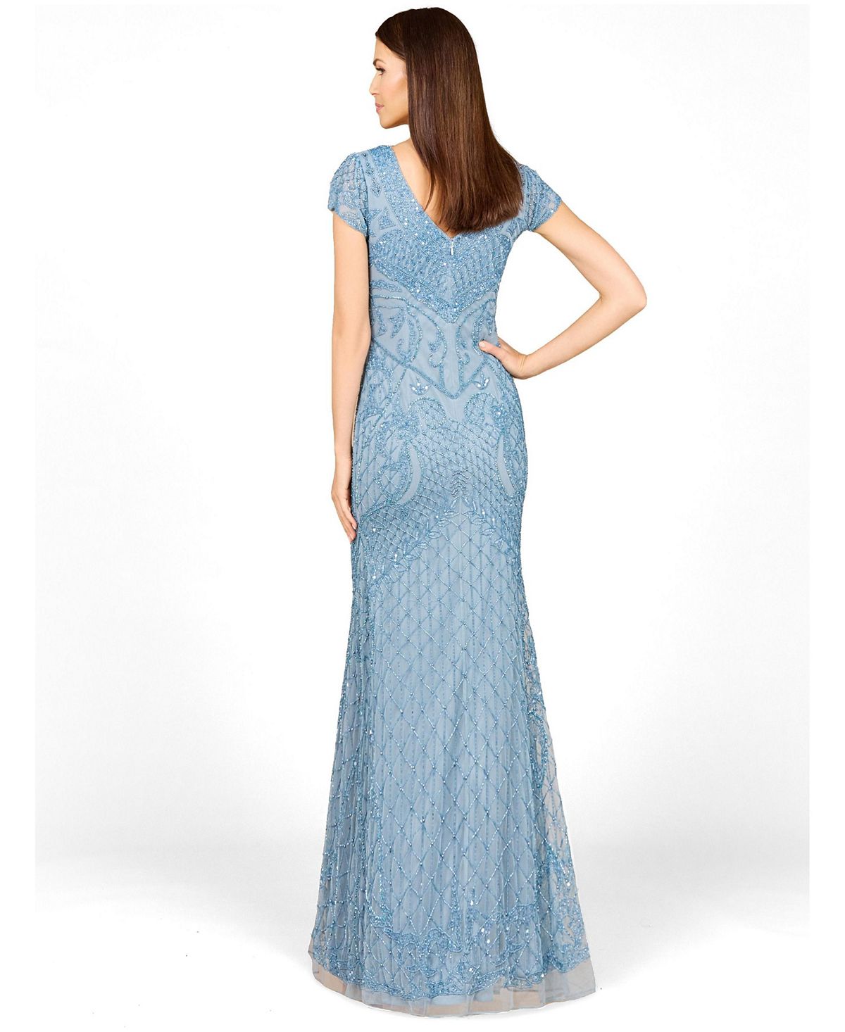 Lara Women's Beaded Cap Sleeve Gown With V-Neckline view 2 — MAYCSS fashion products